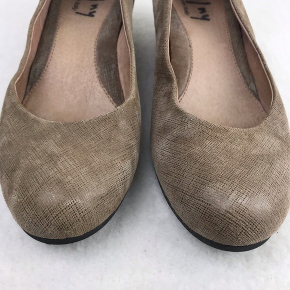 FS/NY Made in Italy Low Wedge Ballet Flats Shoes Slip-On Shimmer Taupe Size 6 - Picture 3 of 13